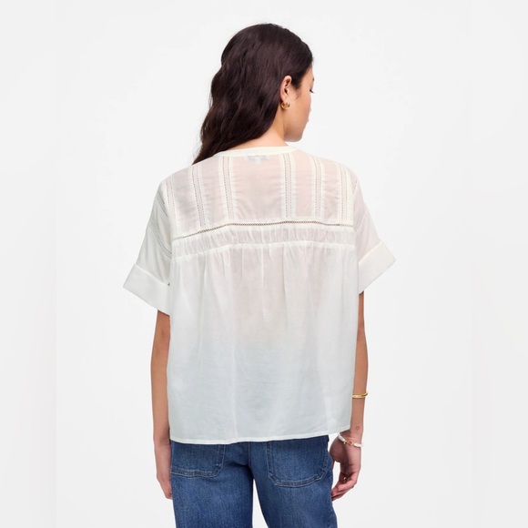 NWOT Madewell Lace-Inset Pintucked Henley Top - Picture 4 of 10